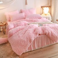 Parure de lit rose moelleuse pour lit queen, ensemble de literie rose doux et duveteux 3 pièces (1 housse de couette, 2 taies d'oreiller) pour OEM