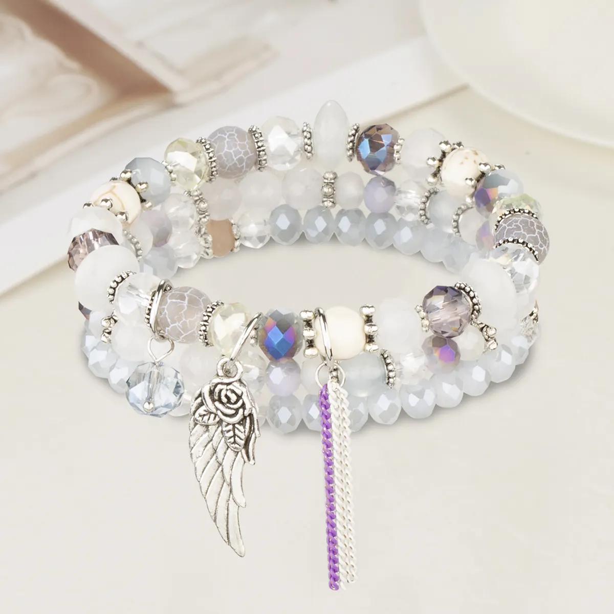 2023 New Wholesale High Quality Fashion Stone Crystal Glass Beads Multiple Bracelets For Women