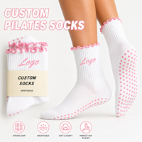 Chaussettes de yoga et de pilates en coton personnalisées pour le printemps, tricotées, à volants, antidérapantes, pour femmes, avec logo
