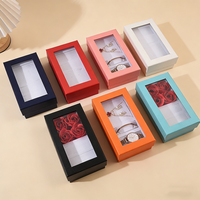 Boîte à bijoux rectangulaire en papier écologique avec rose à l'intérieur, coffret cadeau pour montres, bracelets et colliers en gros et au détail