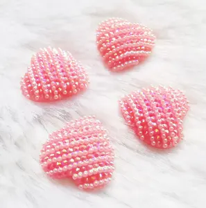 12毫米粉色珍珠表面心形胶水美甲和扁平不透明水钻胶水耳环装饰热卖