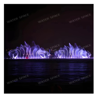 Fontaine musicale flottante géante personnalisée pour usine, avec jets entrelacés et éclairage coloré pour spectacle aquatique nocturne sur lac