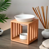 Bol en céramique de décoration d'hôtel familial avec base en bambou roman unique blanc bleu cire altérée station d'aromathérapie brûleur à mazout en bois