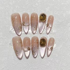 Ongles en acrylique faits main, personnalisés, épais, réutilisables, à presser, style français, pointes de <span class=keywords><strong>manucure</strong></span>, motif amande, portables, emballés sur carte - Product Image 1