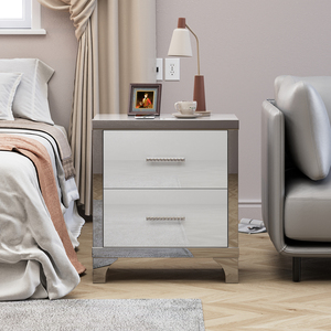 Mesa de Noche con Espejo de Alto Brillo y 2 Cajones, Mesa Auxiliar Moderna con Tiradores Metálicos y Cajón de Almacenamiento - Product Image 3