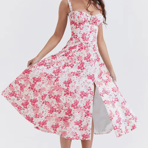 <span class=keywords><strong>Robe</strong></span> de soirée maxi élégante et décontractée pour femme, avec imprimé floral, sans manches, à nouer sur le devant, tenue formelle - Product Image 2