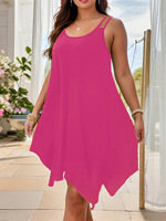 Robe midi décontractée respirante à bretelles unie pour femme grande taille, coupe ample, imprimée numériquement, en tissu non tissé, collection été 2026