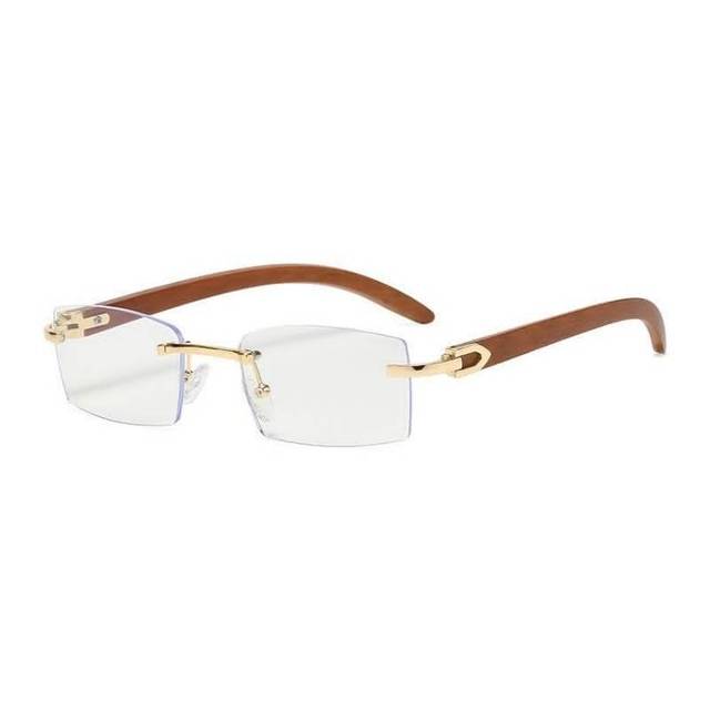 Trendy Wooden Leg Frameless Retro UV400 Sunglasses Women's & Men's Small Square Frame Ocean Film Optical Glasses