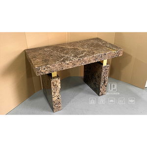 Luxury Living Room Hotel Apartment Villa <b>Console</b> <b>Tables</b> Brown Marble Rectangle <b>Table</b> With <b>Gold</b> Steel Design 587 Living Room Cons - Product Image 2