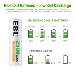 Batterie rechargeable longue durée EBL 1.2V AA 2500Mah Ni-Mh avec boîtier de batterie