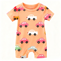 Soldes d'été : Combinaison bébé en coton tricoté 100 %, manches courtes, motif imprimé, fermeture boutonnée, unisexe, plusieurs âges