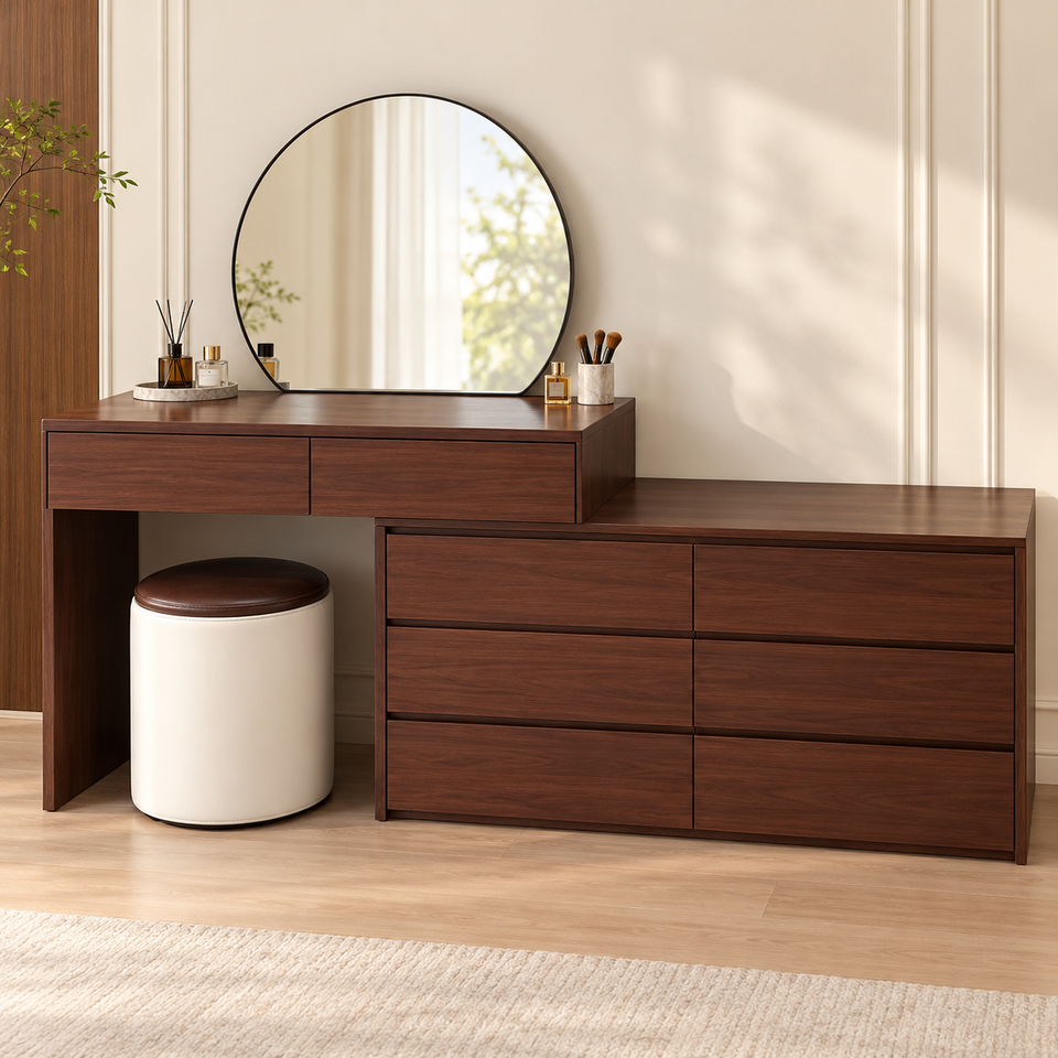 Wholesale Walnut Vanity Table, Built in Light Mirror, Solid Wood Frame ...