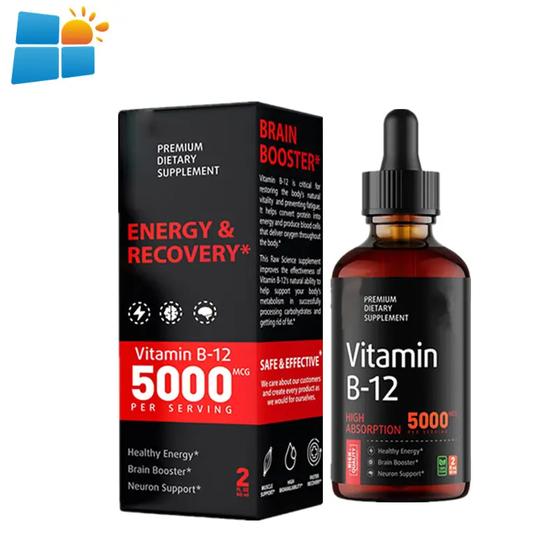 OEM/ODM/OBM vitamini B12 damlaları dil altı sıvı Vegan Vitamin B12 bağışıklık desteği takviyeleri Vitamin B12 sıvı damlalar