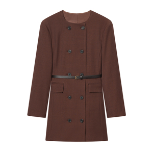 <span class=keywords><strong>Abito</strong></span> Mini Casual da Donna a Doppio Petto con Cintura, Maniche Lunghe e Collo Tondo, Colore <span class=keywords><strong>Marrone</strong></span> - Product Image 1
