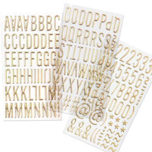 Feuille d'autocollants 3D en PVC alphabet en gros, autocollants gonflés personnalisés en or avec lettres et chiffres pour bébés et enfants, autocollants prédécoupés - Product Image 1