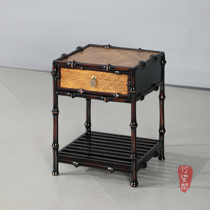 Bamboo Tea Table Set 4 Piece Lacquered Bamboo Chinese Style With Drawer Storage For Tea Brewing - Product Image 2