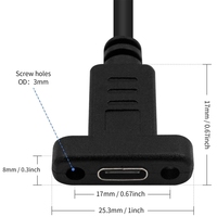 Cable de datos de extensión Usb C macho a hembra con orificio de tornillo de montaje en panel 0,17 M