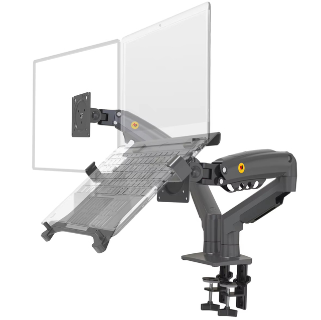 NB F160-FP Desktop Gas Spring Dual Arm for 17"-27" Monitor Holder + 10"-17" Laptop Support Air Press Mount Stand Load 2-9kg