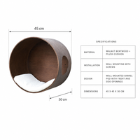 Lit mural pour chat en bois courbé de noyer avec coussin en peluche, niche douce pour chats d'intérieur avec ventilation latérale, gain de place
