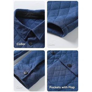 Mens Quilted Shirt Jacket Long Sleeve Snap Button <b>Down</b> With Pockets Turn <b>Down</b> Collar Casual Outerwear - Product Image 5