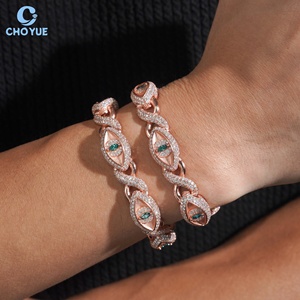 Collier chaîne cubaine en moissanite au design œil classique, plaqué rhodium, en argent massif 925, bijoux hip-hop Iced Out - Product Image 1