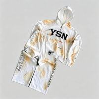 Ensemble de survêtement unisexe 2-en-1 en molleton 100 % coton 400 GSM respirant, délavé à l'acide, avec strass, comprenant un sweat à capuche zippé oversize et un pantalon large, collection automne