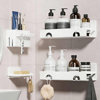 Accessoires muraux de salle de bain uniques, fixation murale sans perçage, ensemble complet pour salle de bain domestique, panier de douche noir et blanc