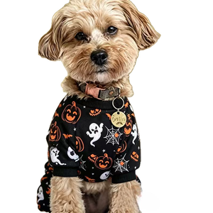 <span class=keywords><strong>Pijama</strong></span> de Halloween para Perro con Estampado de Calabaza y Fantasma, Mono de Cuatro Patas de Poliéster Suave para Perros y Gatos Pequeños y Medianos, <span class=keywords><strong>Disfraz</strong></span> Festivo - Product Image 1