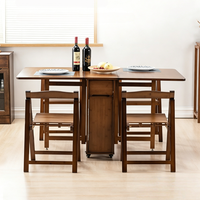 Ensemble de salle à manger pliable extensible en bambou, table peu encombrante avec 4 chaises, rangement et roulettes universelles pour petit salon