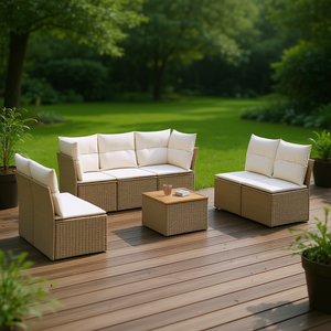 Ensemble de canapés de jardin en rotin beige 6 places, mobilier d'extérieur avec housses amovibles, design contemporain - Product Image 2