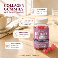 Gummies de Collagène Premium avec Biotine et Vitamine C, pour des Cheveux Sains, une Peau Éclatante et des Ongles Forts, Bien-être, 60 unités