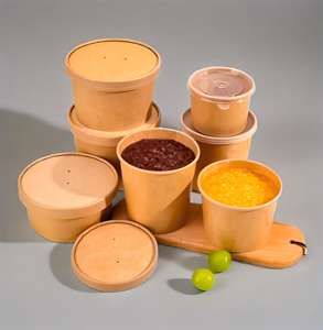 Seau en papier kraft blanc de haute qualité, double revêtement PE, étanche, écologique, de qualité alimentaire, compatible micro-ondes, avec couvercle pour l'emballage alimentaire - Product Image 1