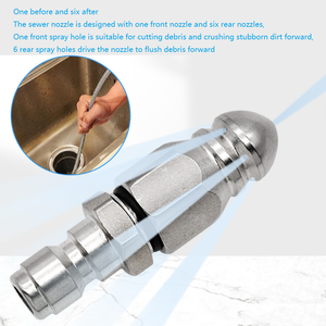 Buse haute pression en acier inoxydable 1/4, six buses avant et une arrière, résistante à la corrosion, filetage NPT, tête hexagonale 10 pour égouts - Product Image 4
