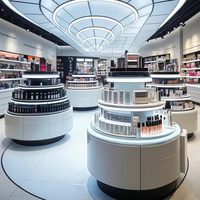 Vitrine de présentation cosmétique ronde éclairée par LED de luxe, sur mesure, à plusieurs niveaux, pour boutique de beauté