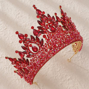 Haute qualité luxe cristal <span class=keywords><strong>mariage</strong></span> <span class=keywords><strong>diadème</strong></span> vert bleu rouge violet or coiffure coiffes mariée Pageant couronne pour reine femmes - Product Image 4