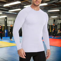 Kaos Rashguard Lengan Panjang Kompresi Latihan BJJ Jiu Jitsu Bahan Polyester Tipis Khusus Pria, Bernapas