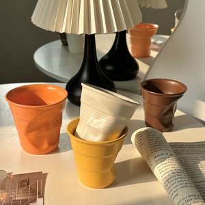 200ml 400ml Irregular <b>Ceramic</b> Coffee Cup Unique Wrinkle <b>Ceramic</b> <b>Mug</b> No Handle - Product Image 4