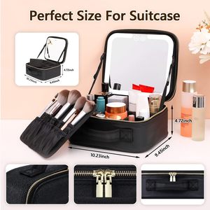 Organizador de maquillaje con espejo LED, estuche de cosméticos de viaje de gran capacidad para mujer, almacenamiento en el hogar, color rosa - Product Image 2