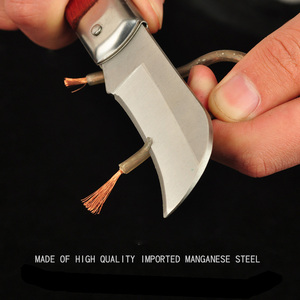 Cuchillo de electricista plegable de acero inoxidable, herramienta manual para pelar cables y cortar cables con mango de madera - Product Image 6