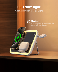 2025 nouveau KC Qi2 4 en 1 veilleuse/miroir de maquillage lumière 15W chargeur sans fil magnétique Station lampe de bureau pour IPhone/iWatch/AirPod - Product Image 6