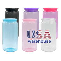 KOCDAM USA Warehouse Gobelet réutilisable en plastique acrylique sans BPA de 16 oz, type canette de soda/bière, pour boissons froides, avec couvercle et paille, pour films UV DTF
