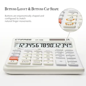 CTIFREE New Design 14 Digit Custom Financial Calculator CT-140E 2 Degrees Tilt Angle Big Desktop Electronic Calculator