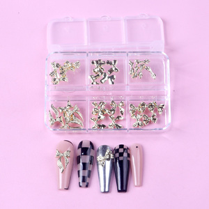 TSZS 6 grano/caja 3D cinta arco aleación Nail Art Charms oro plata Metal gemas para Nail Art Craft pegatinas y calcomanías suministro - Product Image 5