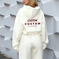 Ensemble sweat à capuche et pantalon de survêtement en molleton de coton blanc épais 460 GSM personnalisé pour femme, respirant, avec impression en relief, style décontracté