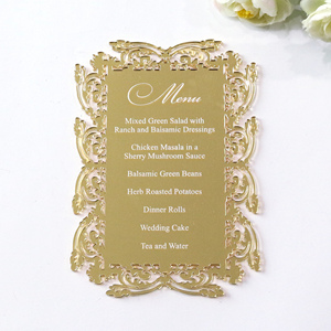 Tarjetas de menú acrílicas con espejo dorado de nuevo diseño personalizado con texto blanco personalizado - Product Image 3