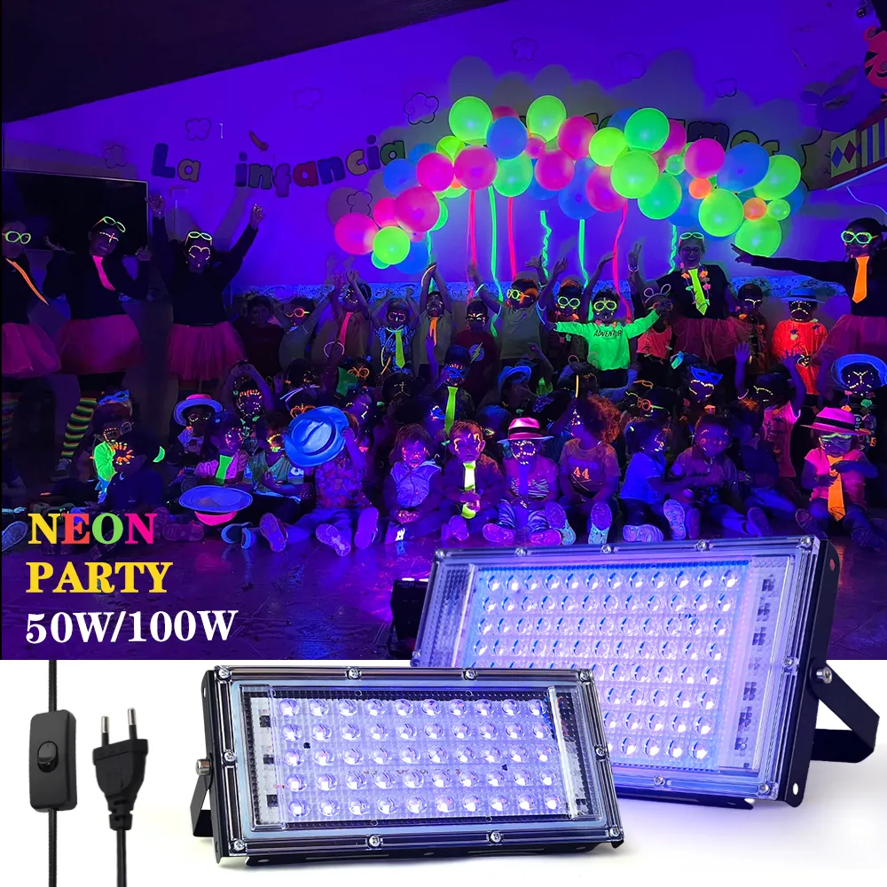395nm Led UV Floodlight Ultraviolet Stage Lamp 50W 100W 200W LED Stage Blacklight 110V220 Waterproof Disco Party Stage Backlight