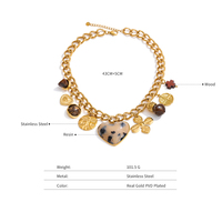 Collier chaîne épaisse en acier inoxydable plaqué or 18 carats XY 577, avec pendentif cœur en résine de bois imprimé léopard