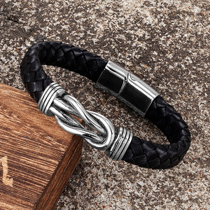 yunnique Men's Braided Leather Bracelet Stainless Steel Twisted Magnetic Clasp Rugged Trendy Jewelry Gift 19CM 21CM 23CM - Product Image 1