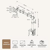 Support de moniteur personnalisé Kehao, OEM/ODM, en acier allié, base réglable en hauteur, capacité de charge de 8 kg par bras, 32 pouces, VESA 75/100 mm, CE