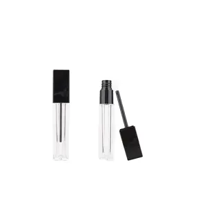 Unieke Plastic Lip Make-Up Pakket Vierkante Clear Lipgloss Container Vloeibare Lipstick Lip Tint Gloss Case Fles Zwarte Top Ring 6Ml